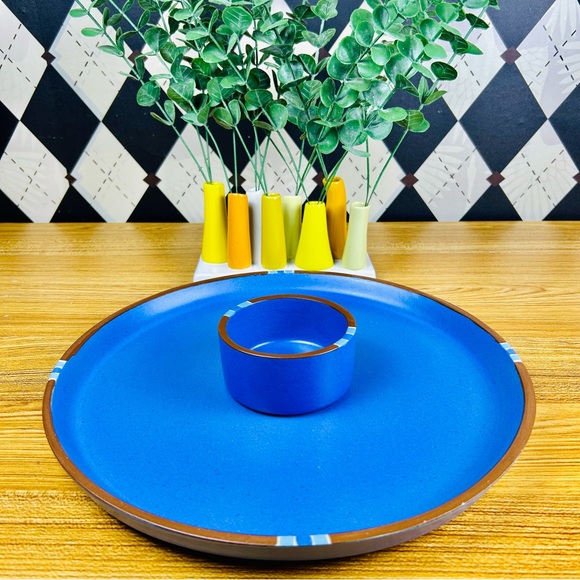 Sky Blue Chip And Dip SET Portuguese Dansk Mesa Ceramic Serving Platter 13” - Picture 4 of 11